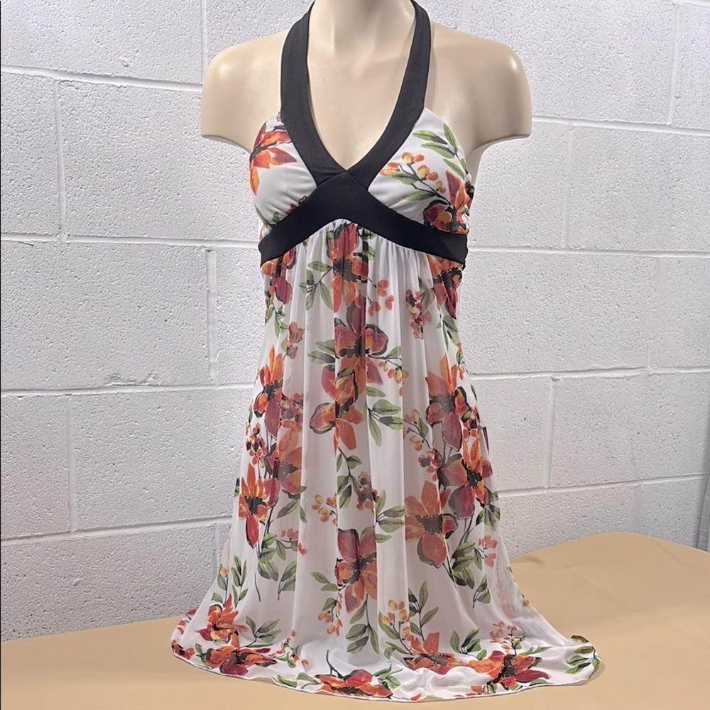 Floral Halter Dress with Black Trim​​​